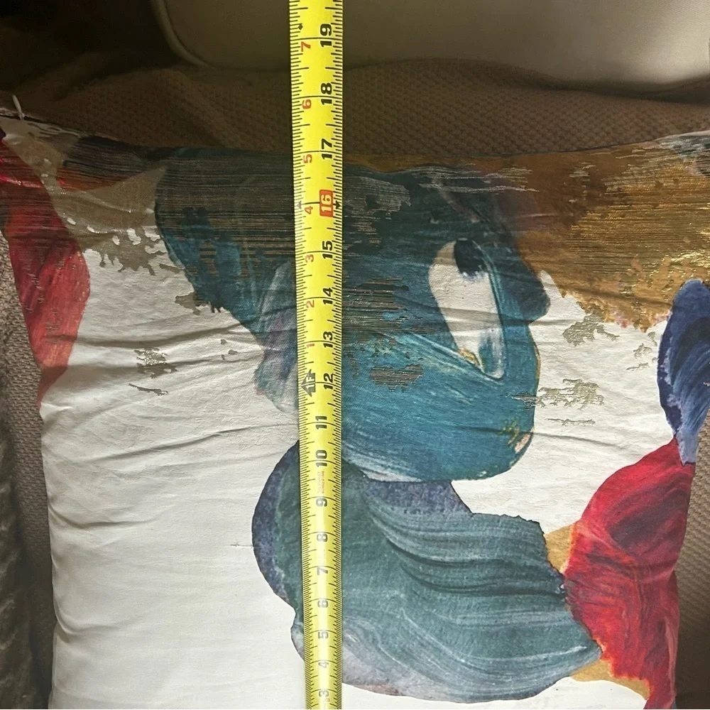 NWT West Elm Art Deco Pillow.  Blue, Gold, Red with White Background. Metallic